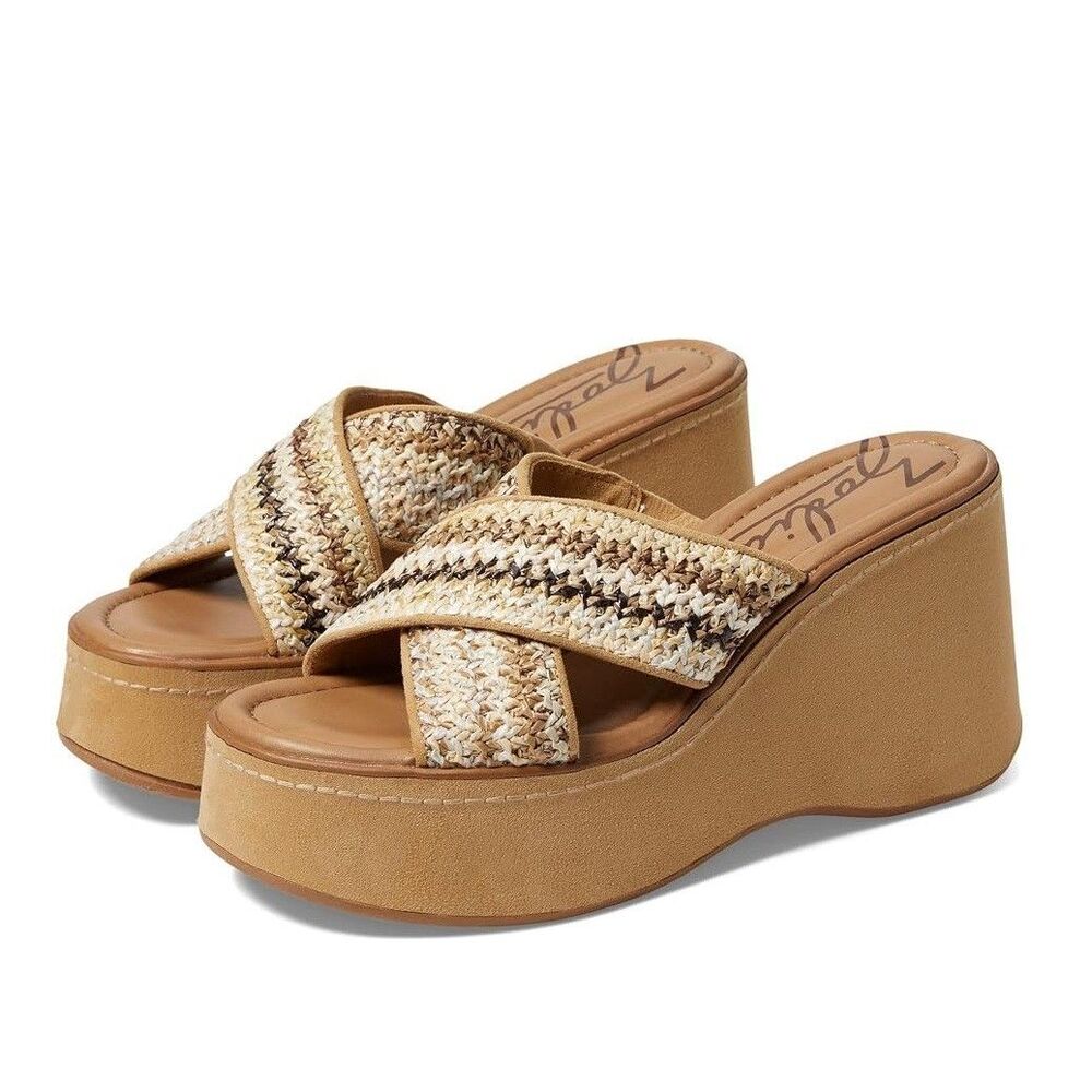Zodiac 7.5 M Desert Multi Raffia Nessa Platform Wedge Heel Sandals NIB RL6